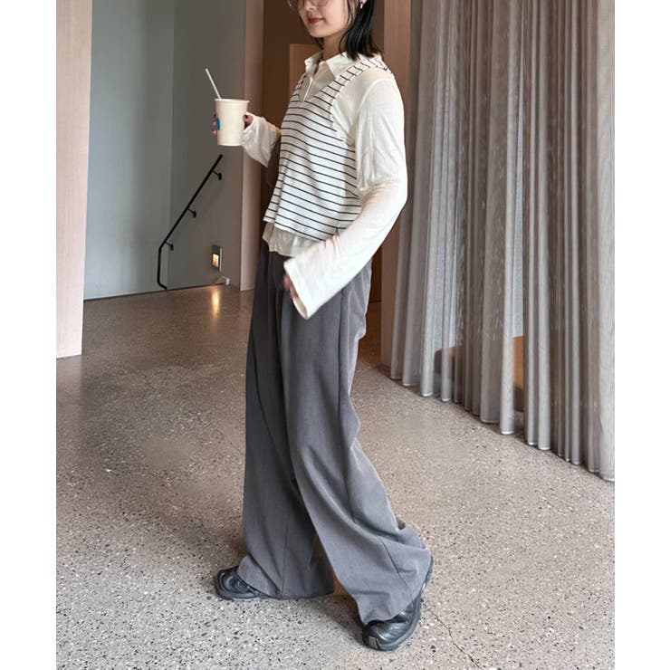 ボーダータンクレイヤード襟付きシアーカットシャツ | PAL GROUP OUTLET | 詳細画像8 