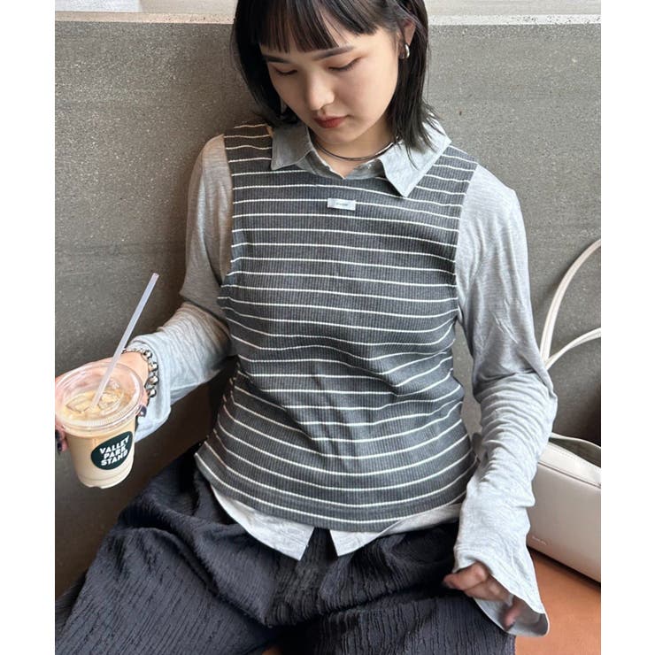 ボーダータンクレイヤード襟付きシアーカットシャツ | PAL GROUP OUTLET | 詳細画像14 