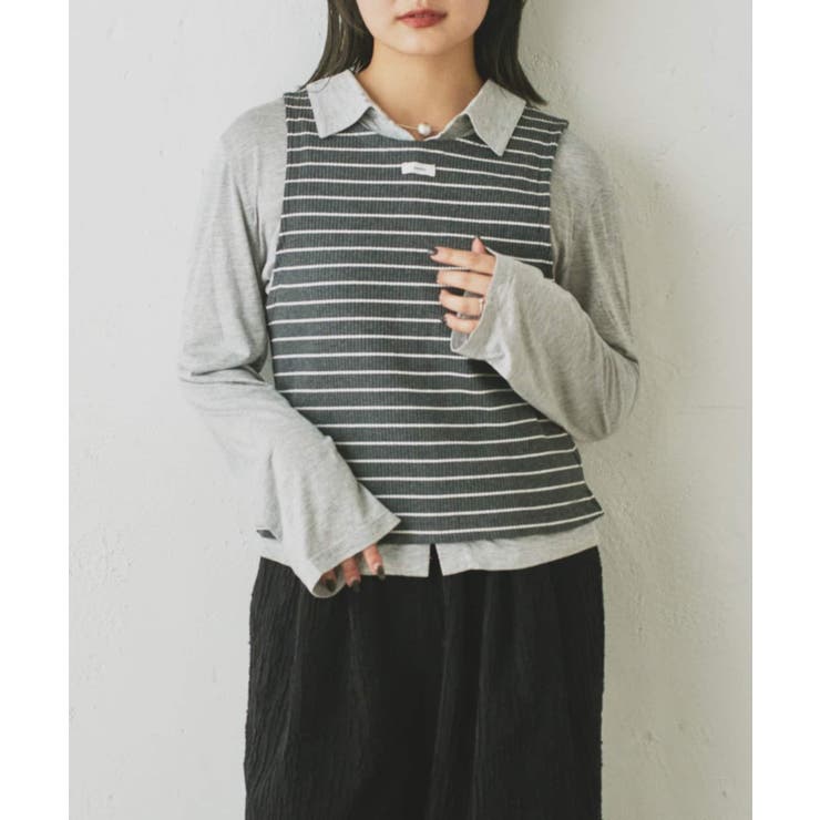 ボーダータンクレイヤード襟付きシアーカットシャツ | PAL GROUP OUTLET | 詳細画像32 