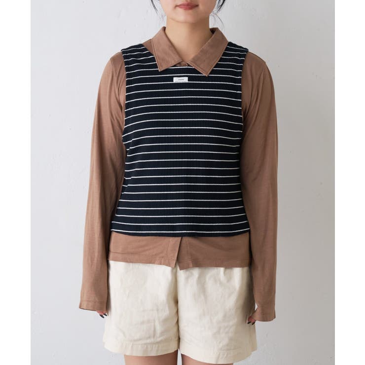 ボーダータンクレイヤード襟付きシアーカットシャツ | PAL GROUP OUTLET | 詳細画像42 