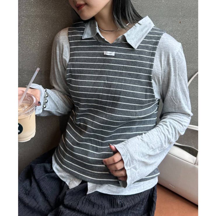 ボーダータンクレイヤード襟付きシアーカットシャツ | PAL GROUP OUTLET | 詳細画像17 