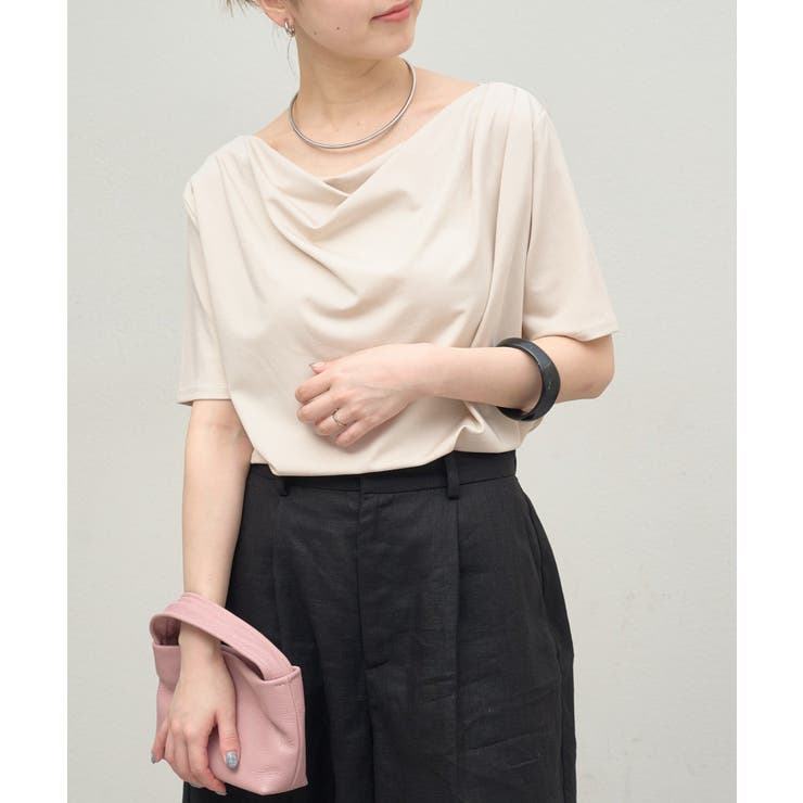 L/GRY | 【Omekashi】ボートネックドレープ半袖Ｔ | PAL GROUP OUTLET