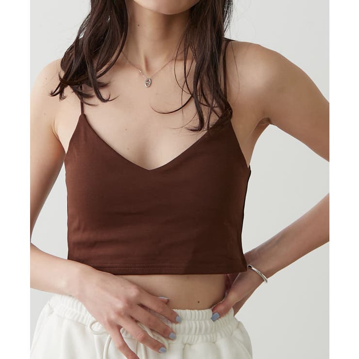【earthy_】オーガニックコットンカップ付きクロップドVキャミソール | PAL GROUP OUTLET | 詳細画像1 