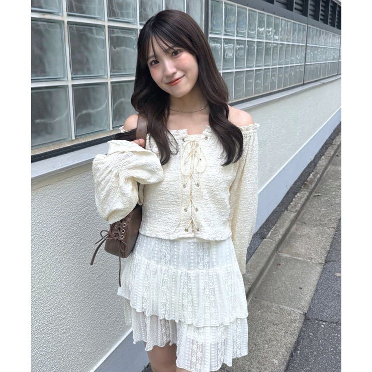 IVO | 【mystic】[mline]レースアップ ジャガードブラウス | PAL GROUP OUTLET