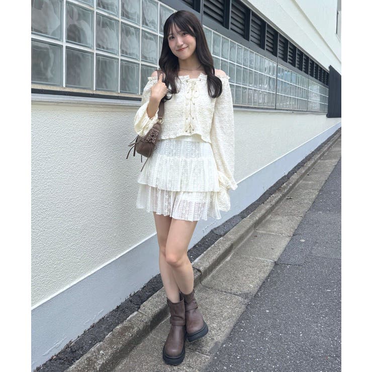 【mystic】[mline]レースアップ ジャガードブラウス | PAL GROUP OUTLET | 詳細画像6 