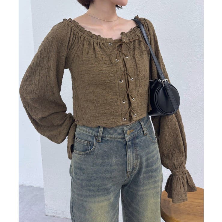 KHK | 【mystic】[mline]レースアップ ジャガードブラウス | PAL GROUP OUTLET