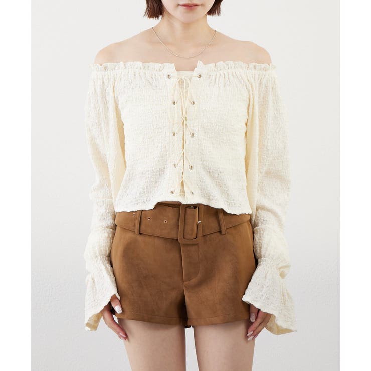 【mystic】[mline]レースアップ ジャガードブラウス | PAL GROUP OUTLET | 詳細画像25 