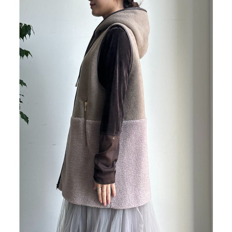 DOUDOU (ドゥドゥ) ボア切替フーディーベスト DOUDOU｜【WEB限定】ボア