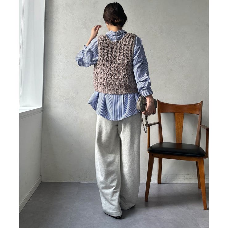 DouDou】W ケーブル編みローゲージニットベスト[品番：PALW0007099