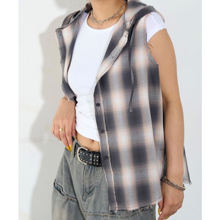 【WHO'S WHO gallery】チェックノースリフードシャツ | PAL GROUP OUTLET | 詳細画像16 