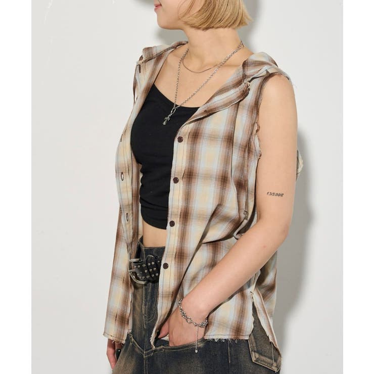 【WHO'S WHO gallery】チェックノースリフードシャツ | PAL GROUP OUTLET | 詳細画像28 