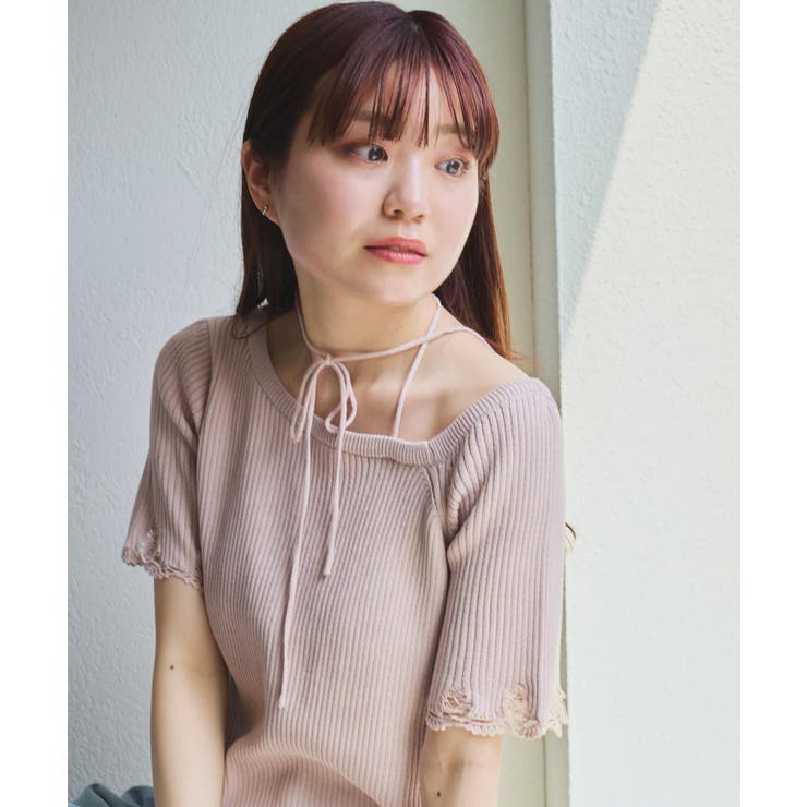 【Kastane】ダメージクロシェリブ半袖ニット | PAL GROUP OUTLET | 詳細画像17 