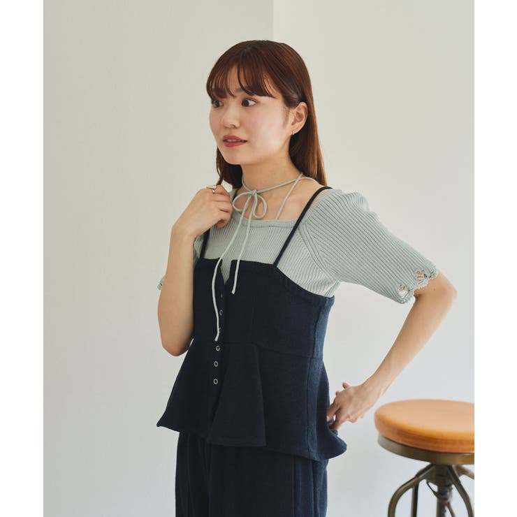 【Kastane】ダメージクロシェリブ半袖ニット | PAL GROUP OUTLET | 詳細画像6 