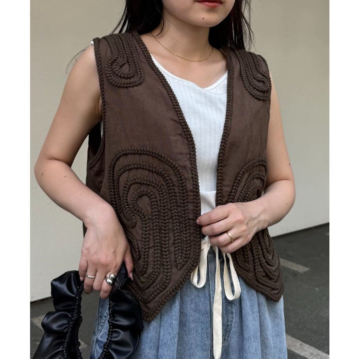 BROWN | 【CIAOPANIC TYPY】【India】ロープ刺繍ベスト | PAL GROUP OUTLET