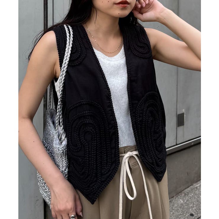 BLACK | 【CIAOPANIC TYPY】【India】ロープ刺繍ベスト | PAL GROUP OUTLET