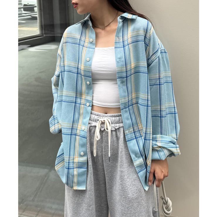 saxblue | 【CIAOPANIC TYPY】バスケット編みメッシュチェックシャツ | PAL GROUP OUTLET