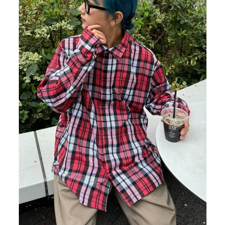 red | 【CIAOPANIC TYPY】バスケット編みメッシュチェックシャツ | PAL GROUP OUTLET