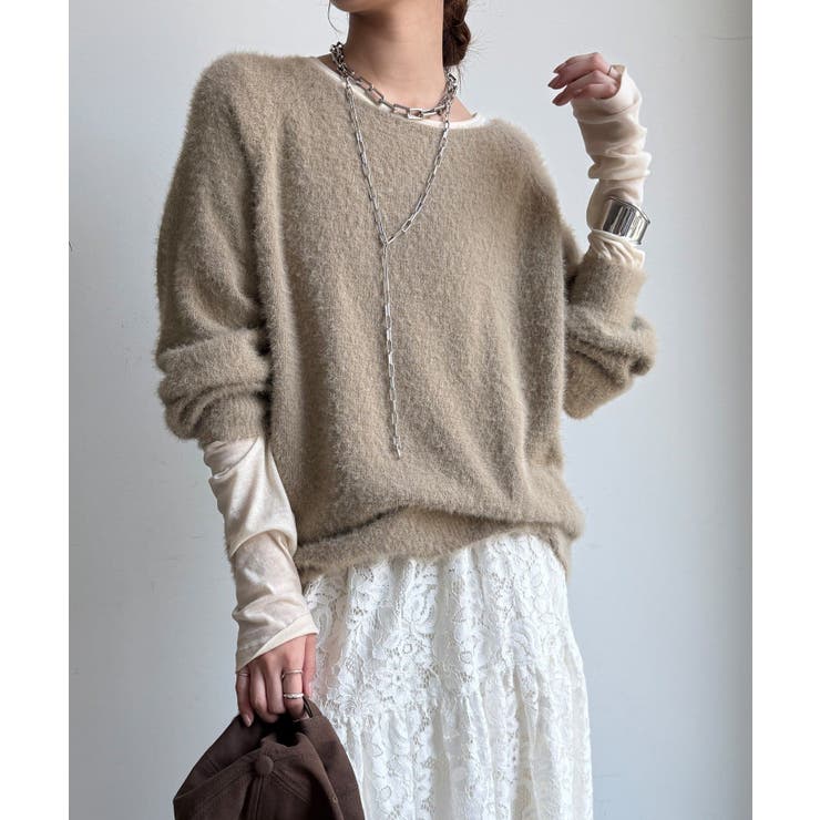 【Dealivez】極上 シャギー ニット 袖刺繍ワッペン DouDou】W バックロゴ刺繍シャギーニット[品番：PALW0007279]｜PAL