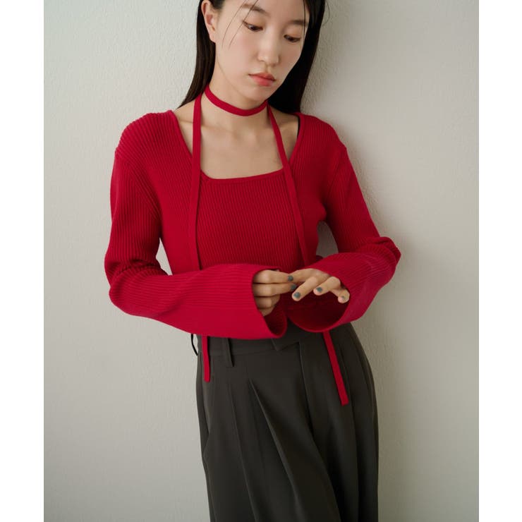 【Omekashi】チョーカー付きリブスクエアニット | PAL GROUP OUTLET | 詳細画像17 