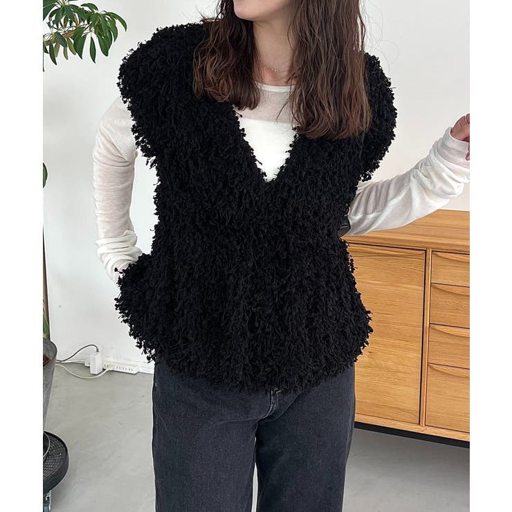 BLACK | 【CAPRICIEUX LE'MAGE】ブークレフリンジトップス | PAL GROUP OUTLET