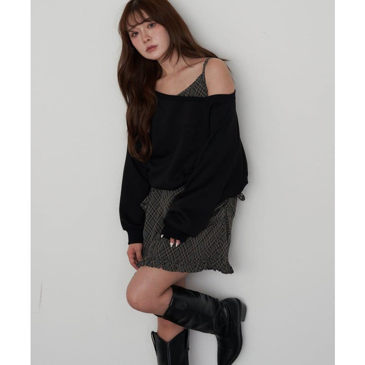 BLK | 【RAY CASSIN】オフショルSWTレイヤードチェックOP | PAL GROUP OUTLET