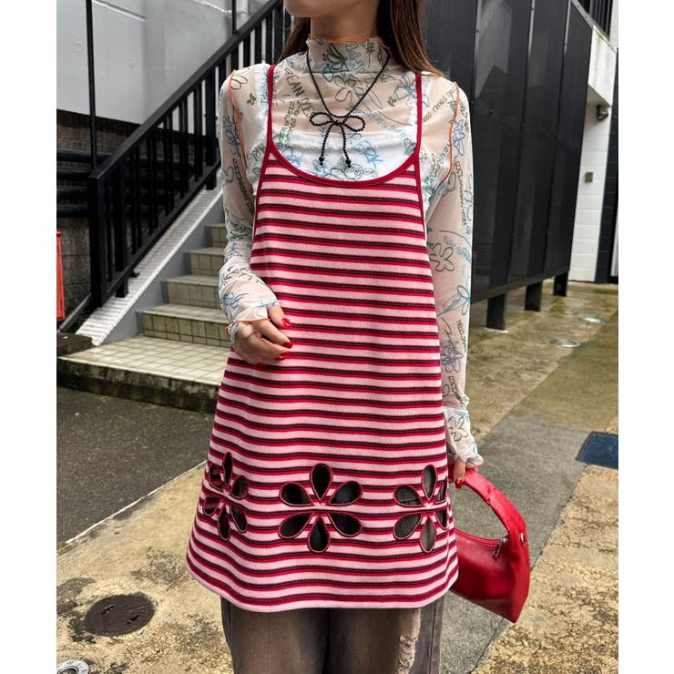 【Ciaopanic】H.Sボーダーフラワーカットキャミチュニック | PAL GROUP OUTLET | 詳細画像2 