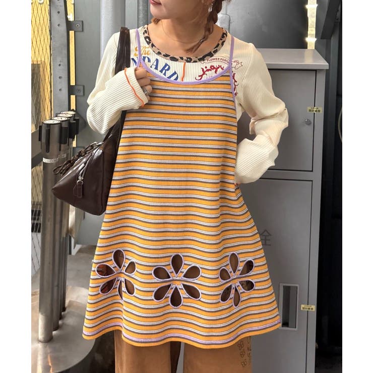 YELLOW | H Sボーダーフラワーカットキャミチュニック | PAL GROUP OUTLET