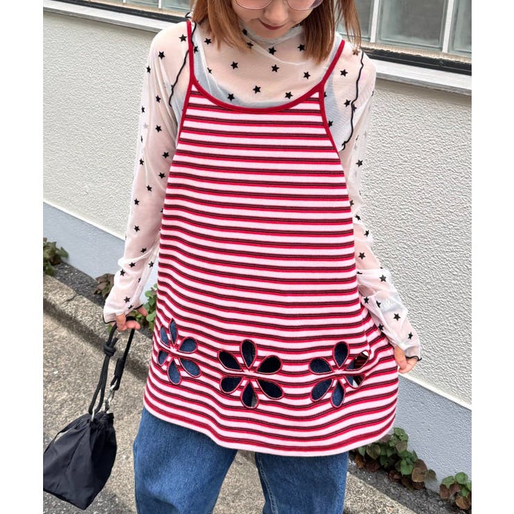 RED | H Sボーダーフラワーカットキャミチュニック | PAL GROUP OUTLET