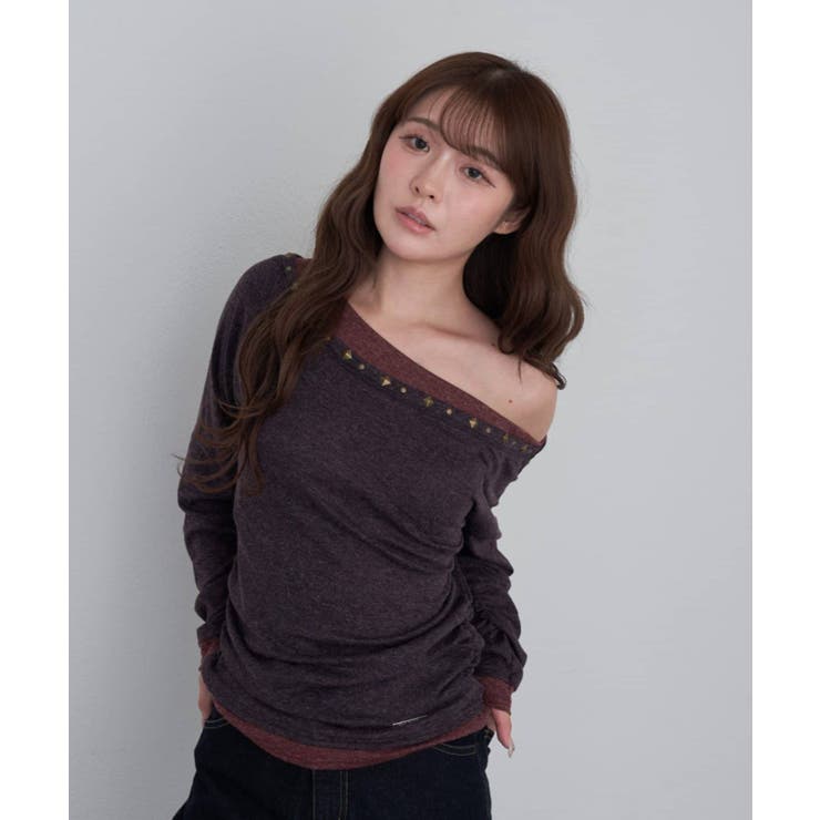 BRN/DRD | 【RAY CASSIN】スタッズ付レイヤードロンT | PAL GROUP OUTLET