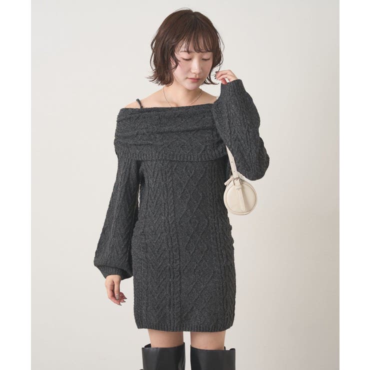 【mystic】[mline]オフショル ケーブルニットワンピース | PAL GROUP OUTLET | 詳細画像1 