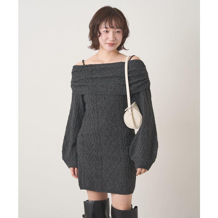 【mystic】[mline]オフショル ケーブルニットワンピース | PAL GROUP OUTLET | 詳細画像3 
