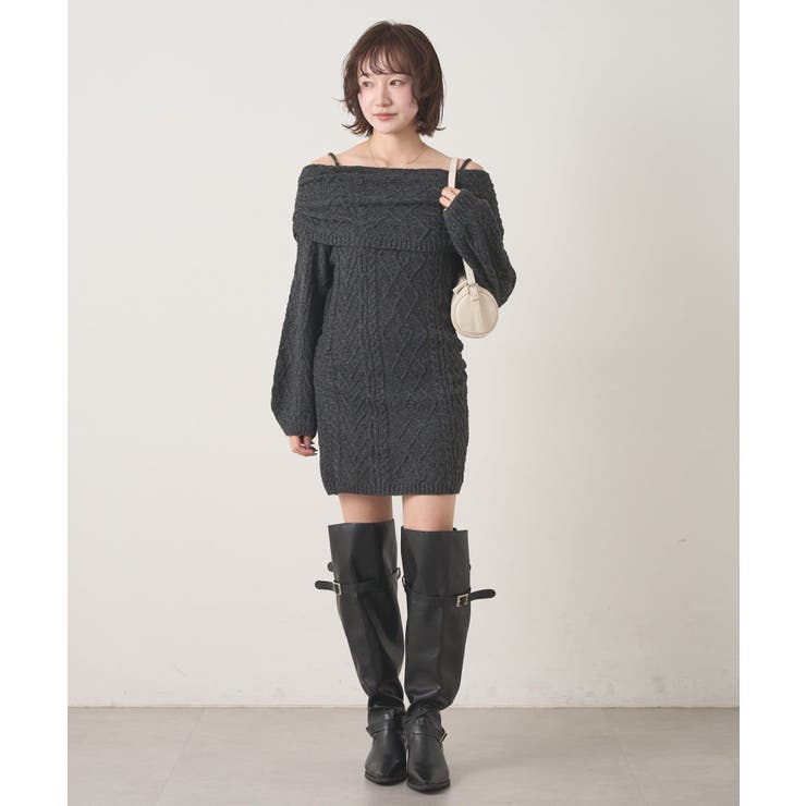 【mystic】[mline]オフショル ケーブルニットワンピース | PAL GROUP OUTLET | 詳細画像4 
