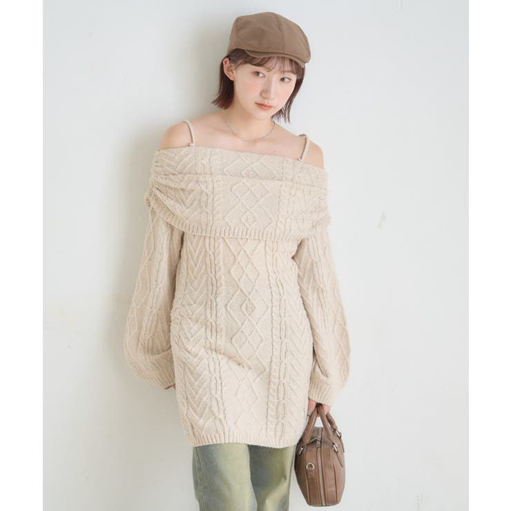 BEI | 【mystic】[mline]オフショル ケーブルニットワンピース | PAL GROUP OUTLET