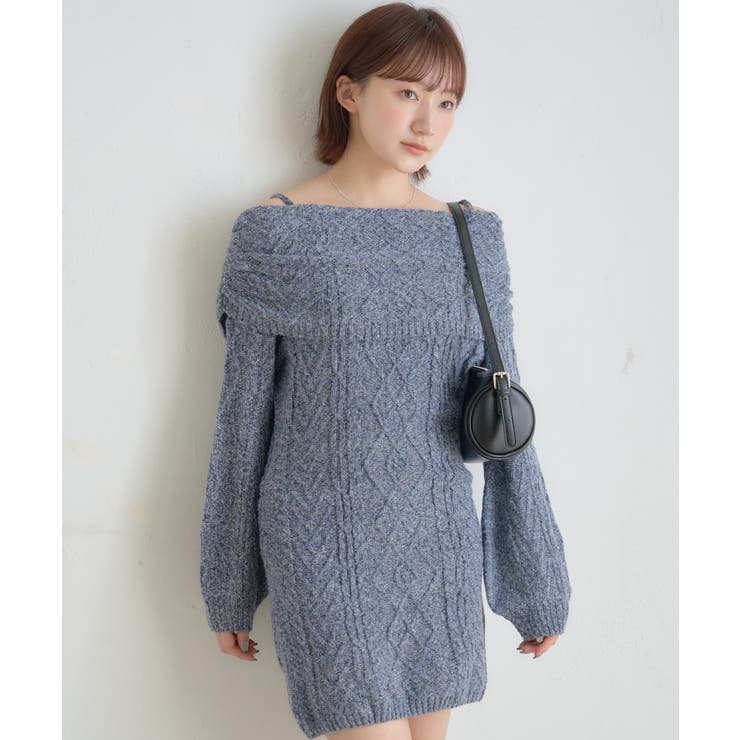 BLU | 【mystic】[mline]オフショル ケーブルニットワンピース | PAL GROUP OUTLET