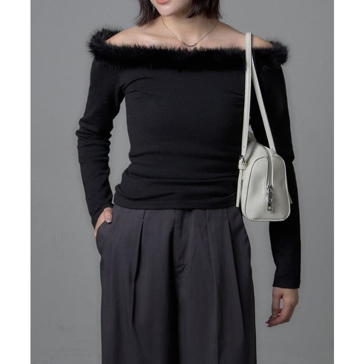 BLK | 【mystic】[mline]ファーオフショルニット | PAL GROUP OUTLET