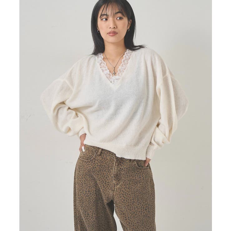【WHO'S WHO gallery】レースVネックニット | PAL GROUP OUTLET | 詳細画像1 
