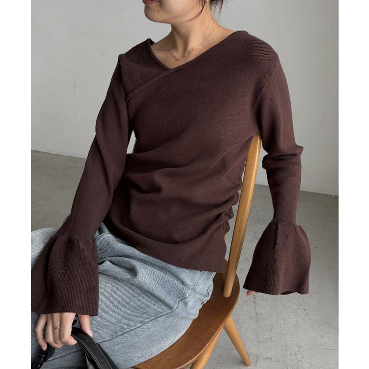 BROWN | 【CAPRICIEUX LE'MAGE】フレア袖アシメネックニット | PAL GROUP OUTLET
