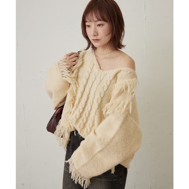 【mystic】[mline]フリンジＶニット | PAL GROUP OUTLET | 詳細画像1 