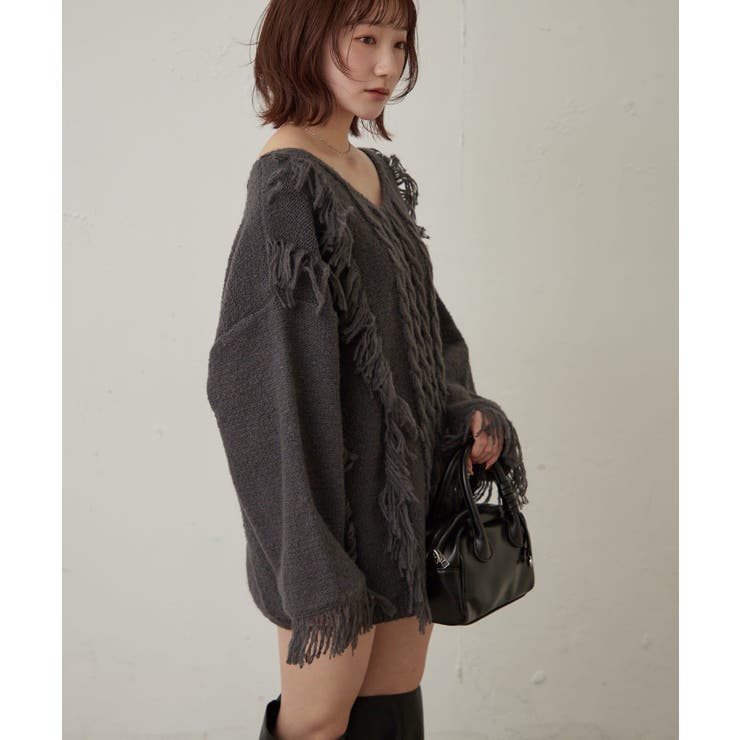 【mystic】[mline]フリンジＶニット | PAL GROUP OUTLET | 詳細画像12 