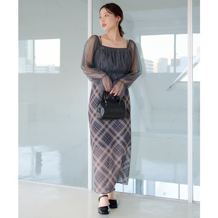 GRY | 【Kastane】ペプラムチュール×レースアップワンピSET | PAL GROUP OUTLET