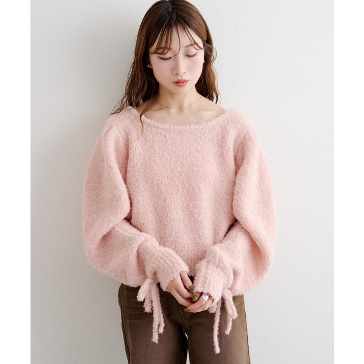 PNK | 【Kastane】B リボンマトンスリーブニット | PAL GROUP OUTLET