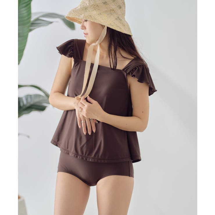 BROWN | 【CIAOPANIC TYPY】ショルダーフリル水着2点セット | PAL GROUP OUTLET