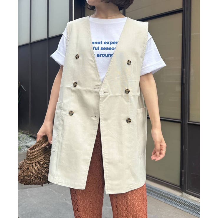 BEIGE | 【CIAOPANIC TYPY】ノーカラーリネン混ジレ | PAL GROUP OUTLET