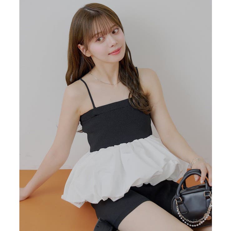 BK | 【Chico】紐取り外しペプラムドッキングベアトップ | PAL GROUP OUTLET
