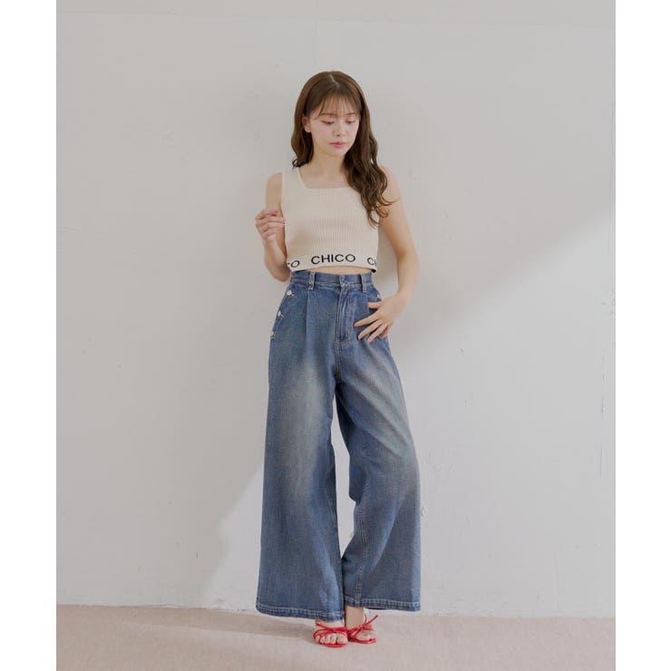 【Chico】ボタンデザインハイウエストワイドデニム | PAL GROUP OUTLET | 詳細画像13 