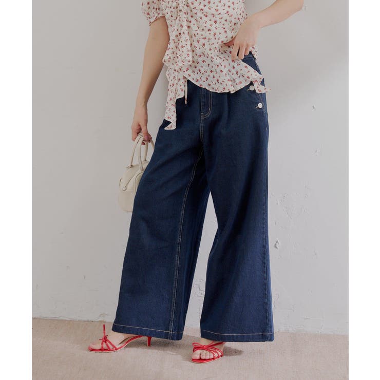 【Chico】ボタンデザインハイウエストワイドデニム | PAL GROUP OUTLET | 詳細画像1 