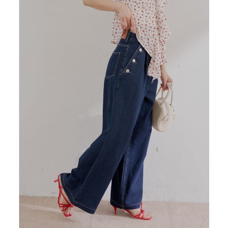 【Chico】ボタンデザインハイウエストワイドデニム | PAL GROUP OUTLET | 詳細画像2 