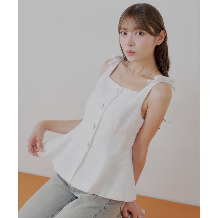 WHT | 【Chico】フロントボタンツイードノースリベスト | PAL GROUP OUTLET