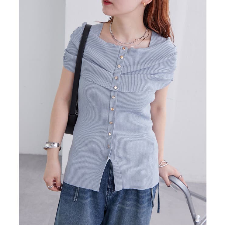 BLU | 【mystic】オフショルデザイン半袖ニット | PAL GROUP OUTLET