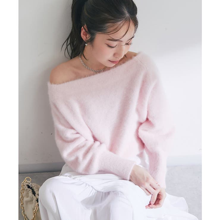 PK | 【La boutique BonBon】ヘアリーウールCA混オフショルKN | PAL GROUP OUTLET